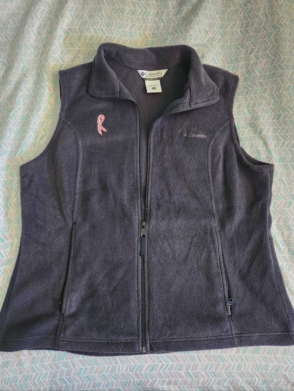Columbia Fleece Vest with Pink Ribbon Patch